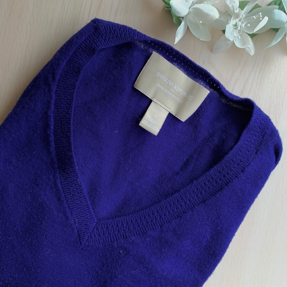 Blue merino wool V-neck sweater | Banana Republic